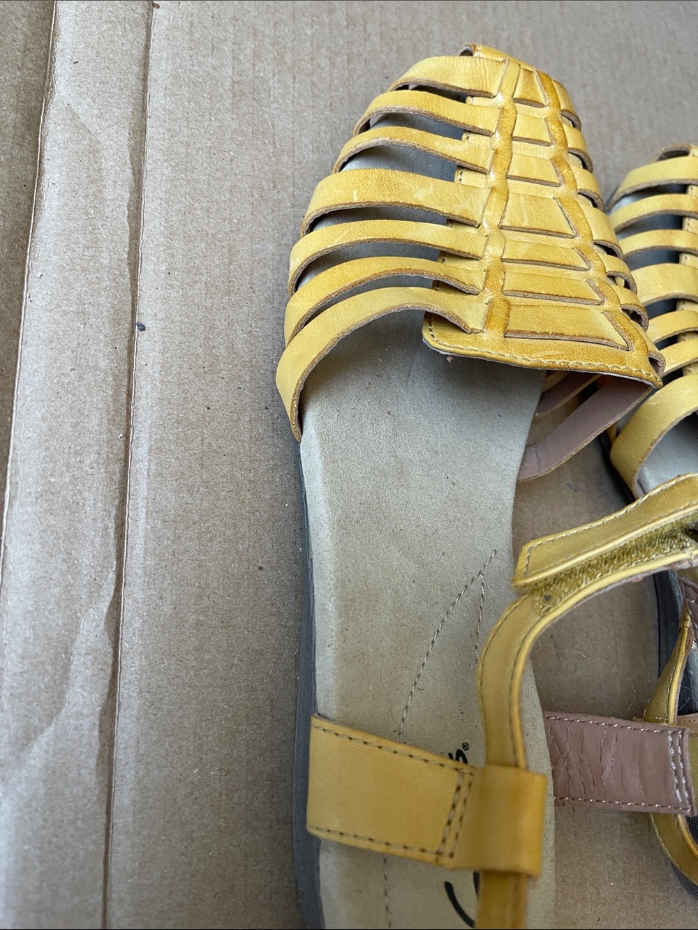 Clarks Yellow Woven Leather Ankle-Strap Sandals - Picture 6 of 6